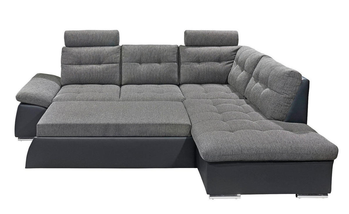 ECKSOFA mit Schlaffunktion, Armlehnfunktion und Kopfstützen - Chromfarben/Grau, Textil (219/260cm) - ed exciting design