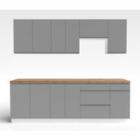 KÜCHENLEERBLOCK Aquileia 240 cm Grau mit Weißem Korpus mit Arbeitsplatte Eiche Artisan - Eiche Artisan/Grau, Holzwerkstoff (240/157.8/60cm) - AX Living