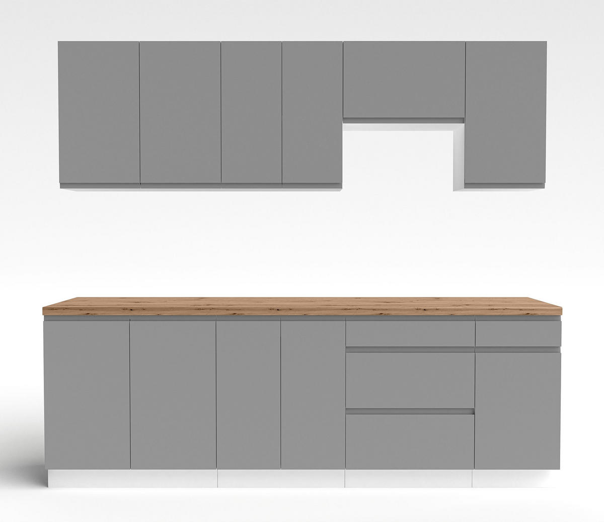 KÜCHENLEERBLOCK Aquileia 240 cm Grau mit Weißem Korpus mit Arbeitsplatte Eiche Artisan - Eiche Artisan/Grau, Holzwerkstoff (240/157.8/60cm) - AX Living
