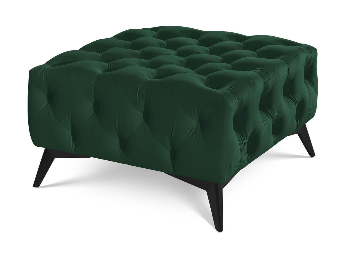 HOCKER Chesterfield Whitby Flaschengrün Samt mit schwarzen Füßen - Dunkelgrün/Schwarz, Holz/Textil (80/45/80cm) - S-Style Möbel