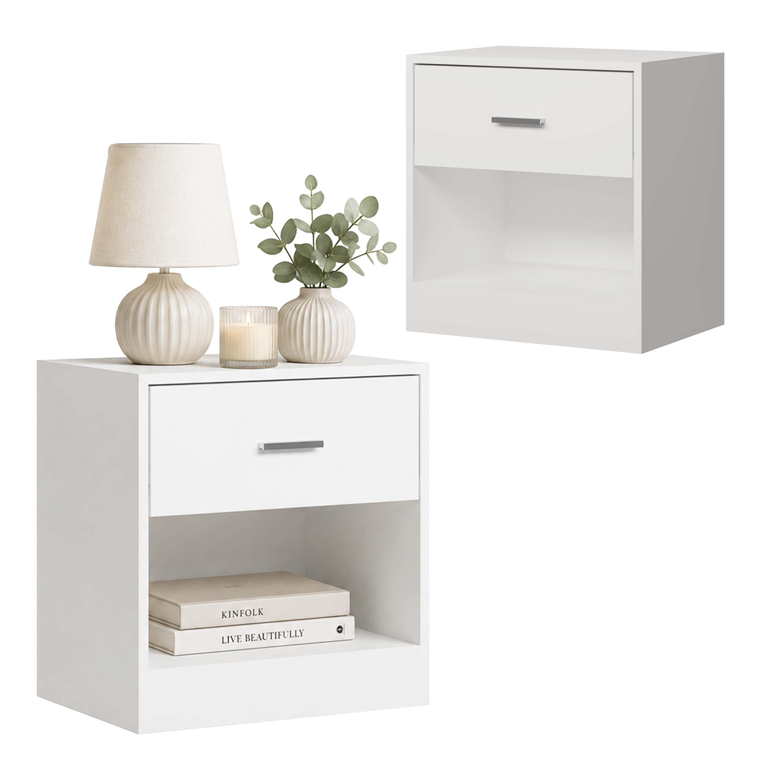 Relaxdays NOČNÍ STOLEK Bílý 2-ks se zásuvkou 41 cm