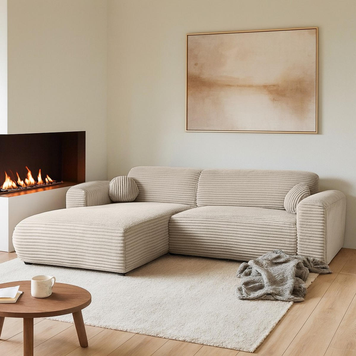 ECKSOFA Puerto, ohne Schlaffunktion, Beige, links - Beige/Schwarz, Textil (269/170cm) - Beautysofa