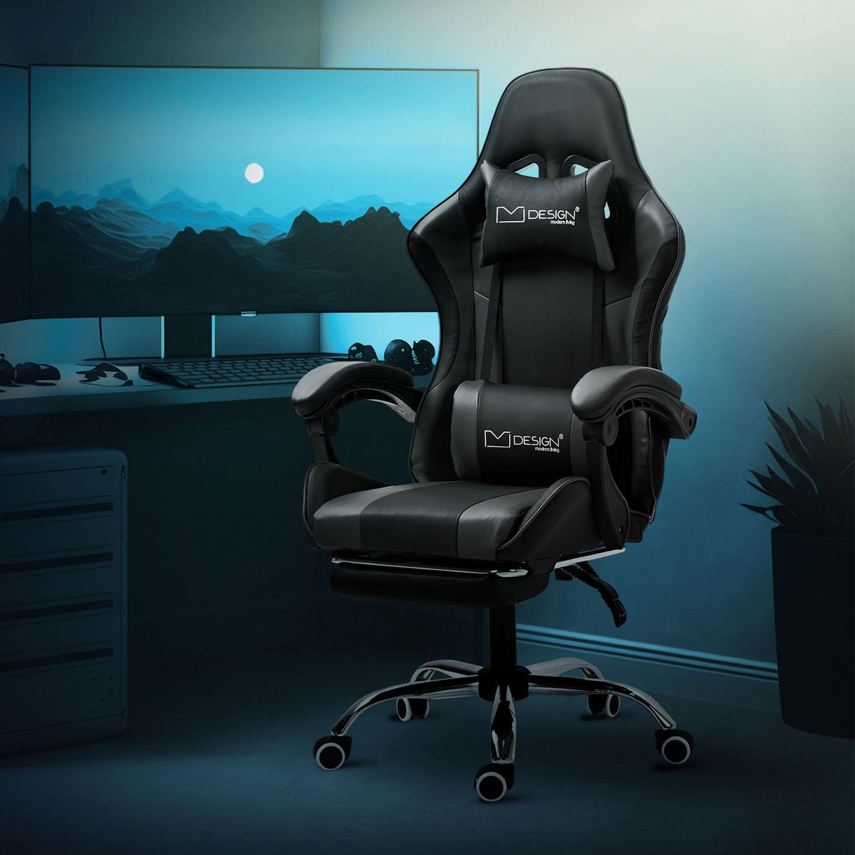 GAMING-STUHL schwarz grau - Schwarz, Metall (62/128/62cm) - ML-DESIGN