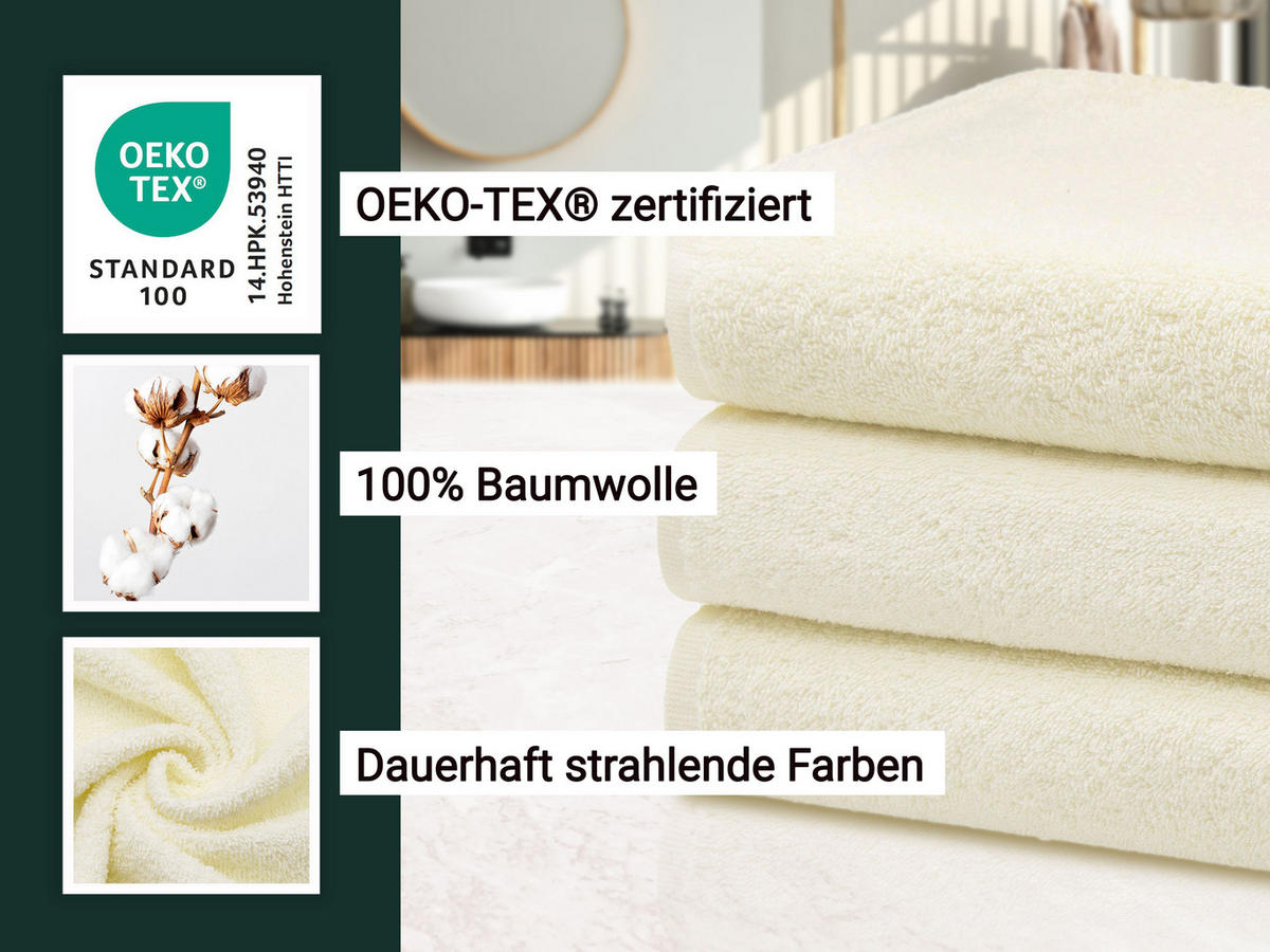 DUSCHTÜCHER, 3er-Set, 70x140 cm, 100% Baumwolle, Weiß - Creme, Textil (70/140cm) - Zollner