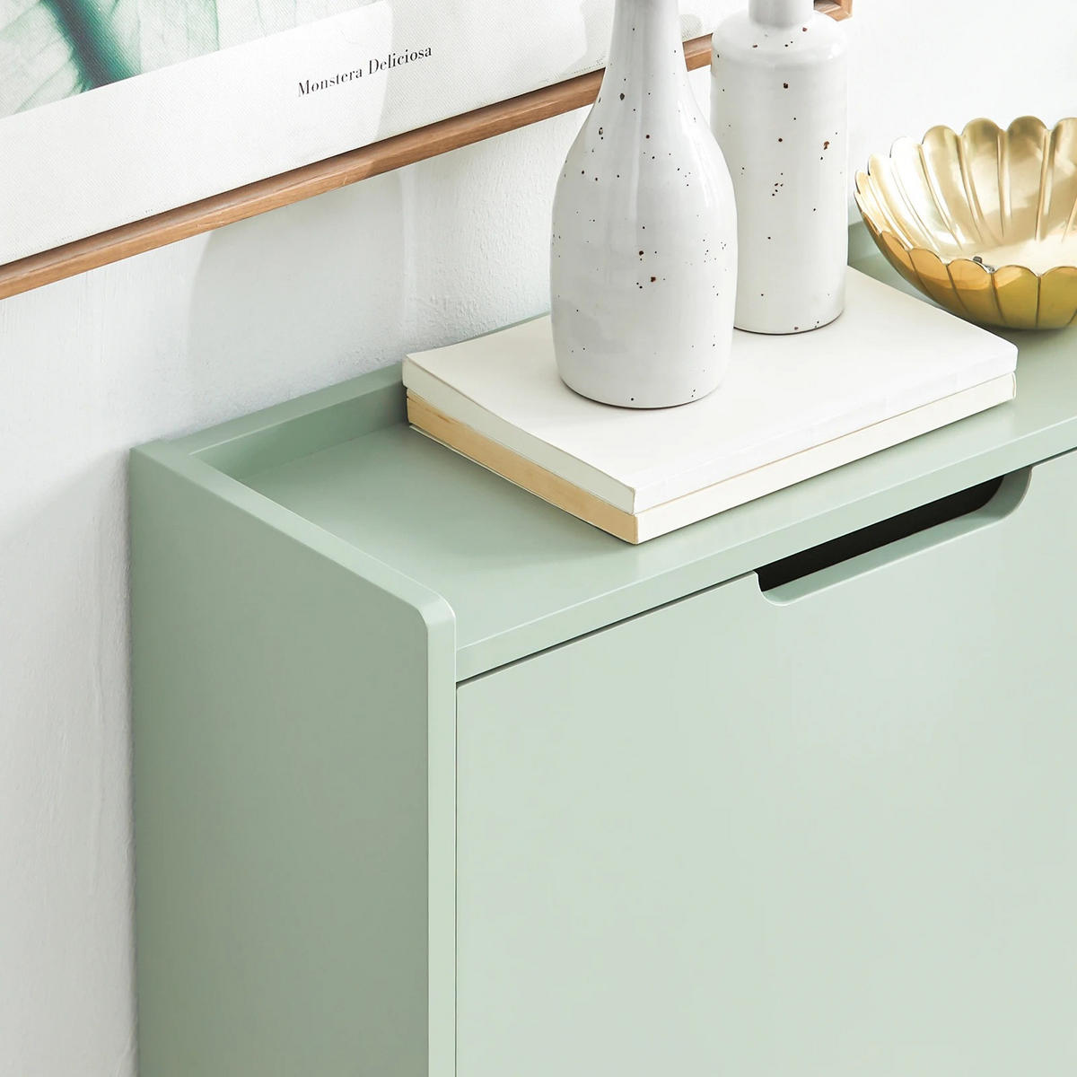 FSR100 Schuhkipper 4 Klappen Schuhschrank schmal Schuhkommode Schuhablage Hellgrün - Hellgrün, Holzwerkstoff/Metall (100/90/19cm)