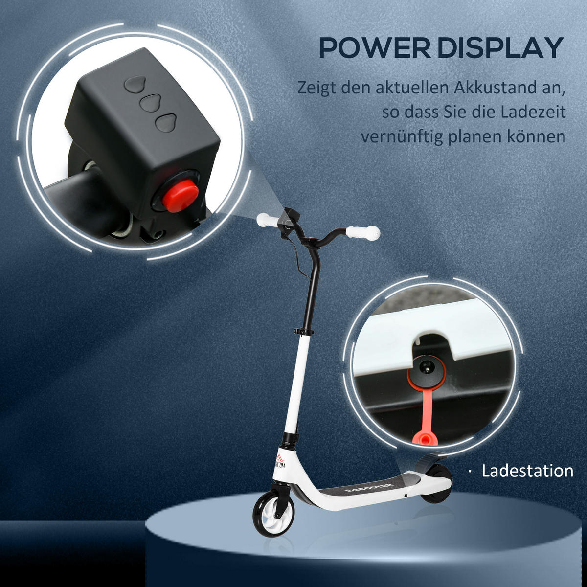 E-SCOOTER, Aluminium， Schwarz/Weiß, 76L x 53B x 90/95Hcm - Schwarz, Metall (95cm) - HOMCOM