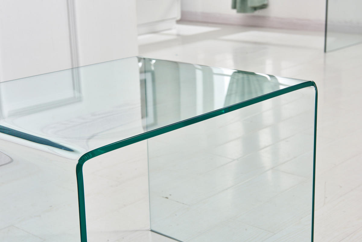 BEISTELLTISCH DE-37404 rechteckig mit gebogenem Glas Transparent - Transparent, Glas (50/40/45cm) - ComfortXL
