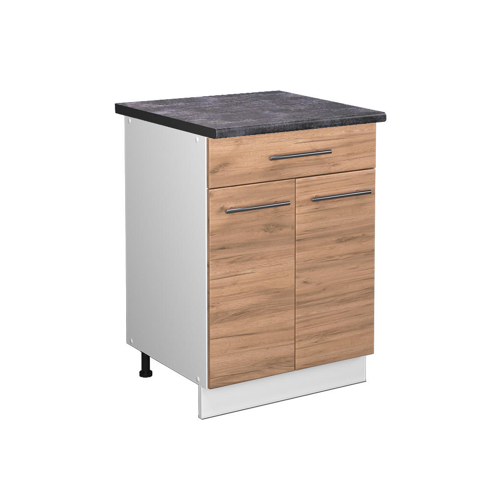KÖKSUNDERSKÅP Fame-Line Goldkraft ek 60 cm med låda, AP antracit Honungsek, Vit 82/60/60 cm
