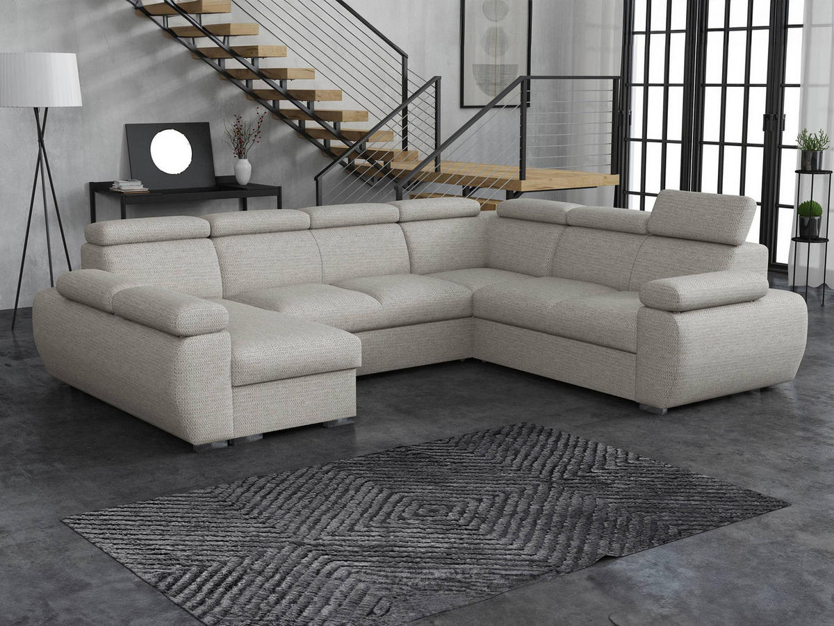 WOHNLANDSCHAFT Boston U, Seite: Links - LC+2P+R+2R - Chromfarben/Greige, Holz/Textil (325/98/260cm) - MIRJAN24