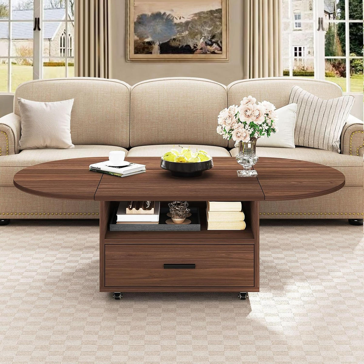 COUCHTISCH Wohnzimmertisch mit Stauraum 120 x 60 x 45 cm Klappplatte - Walnussfarben, Holzwerkstoff/Metall (120/120/45cm) - Quality Elegance