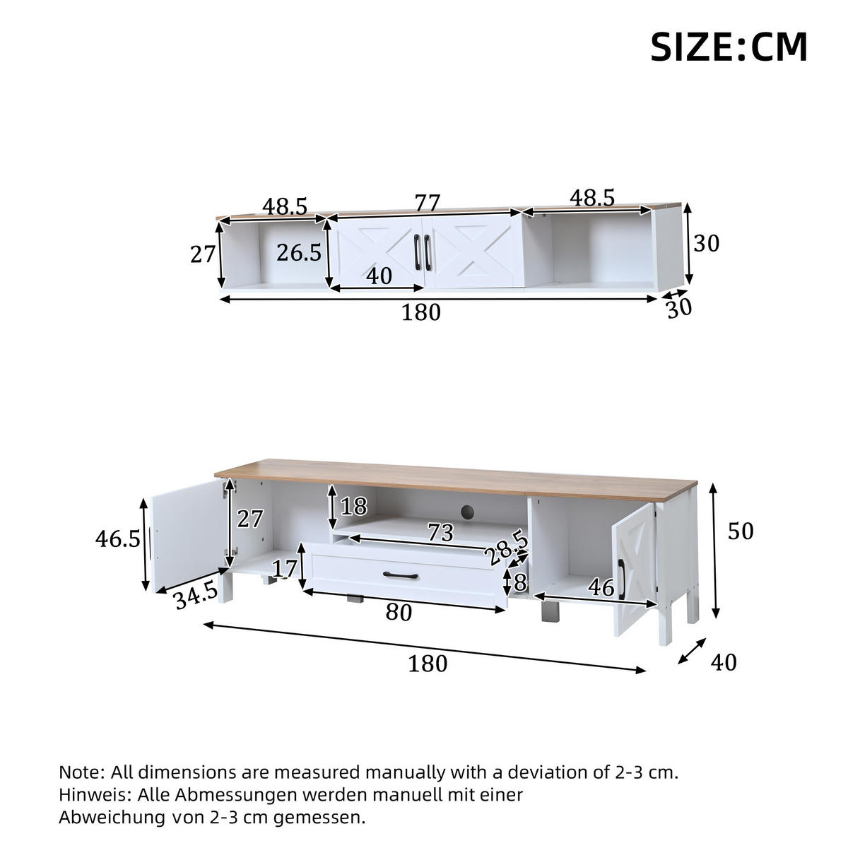 TV-LOWBOARD 180x40x50 cm Weiß 4 Schränke 1 Schublade Set - Weiß, Holzwerkstoff (30/27/180cm) - FLIEKS