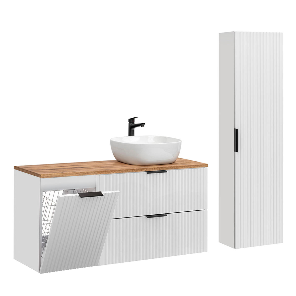 BADMÖBEL Adriel 2er-Set Weiß und Holz - Weiß, Holzwerkstoff (120.8/59/46cm) - Petits-meubles