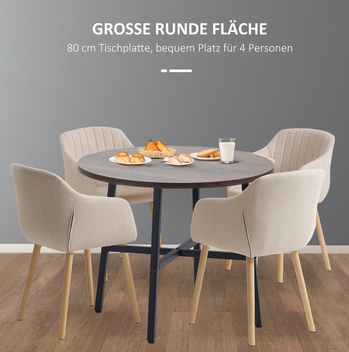 ESSTISCH 80/80/76 cm aus Holzwerkstoff mit Metallgestell für 4 Personen, Braun - Braun, Holzwerkstoff (80/80/76cm) - Redom