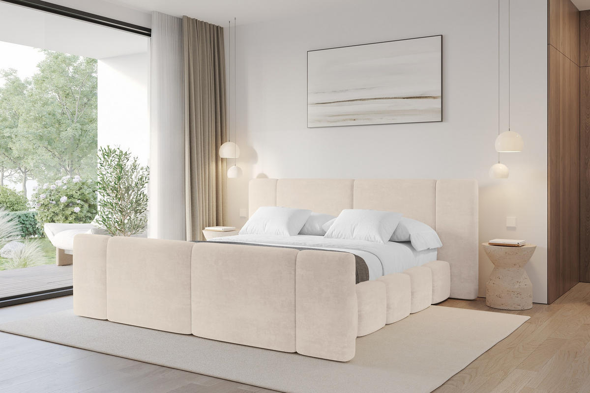 POLSTERBETT mit Bettkasten, Fußteil und Lattenrost, Bett mit Matratze H3/H4 - NILO-Z 180x200 Beige - Beige, Holzwerkstoff/Textil (180/200cm) - ALTDECOR