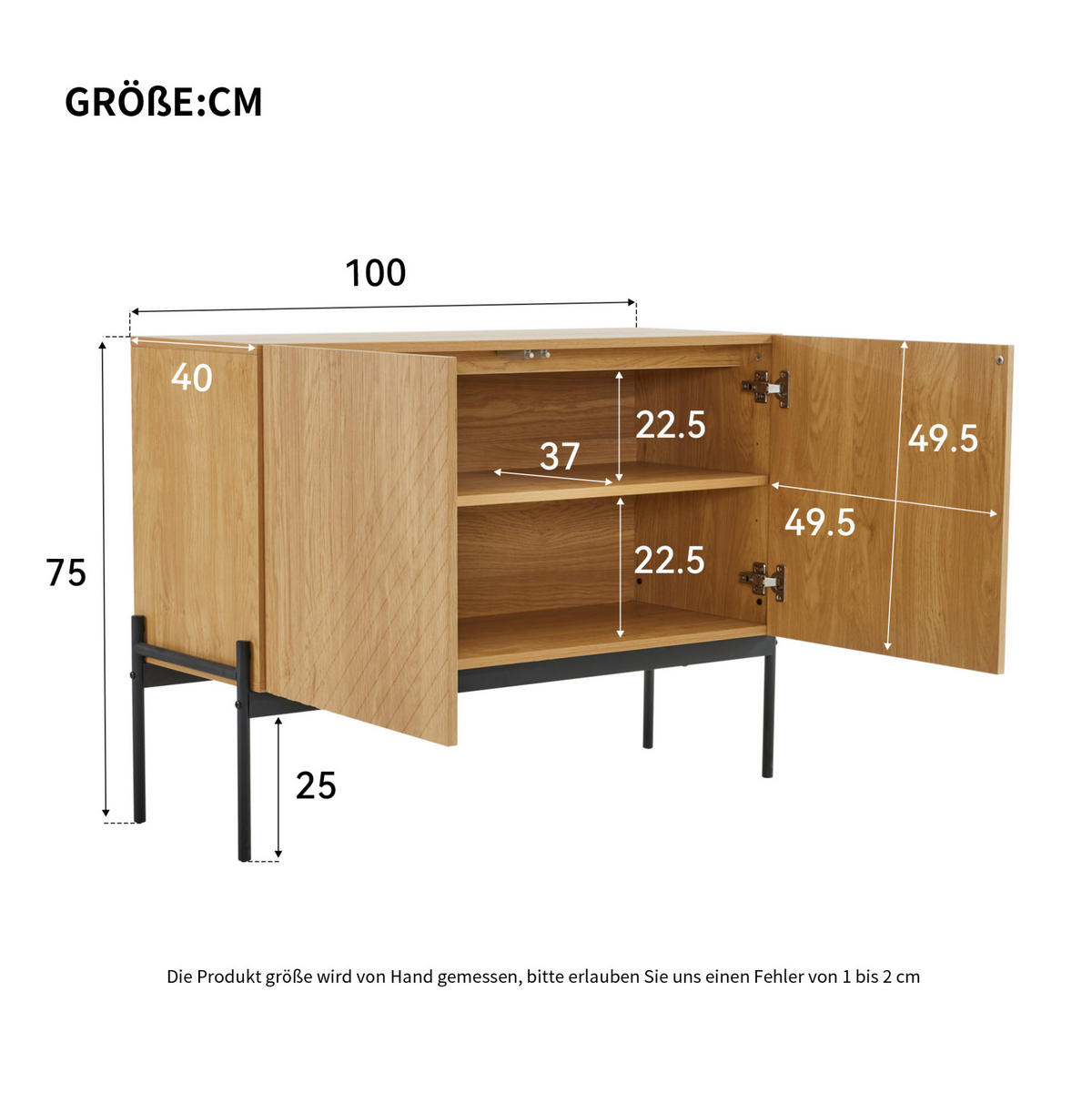 SIDEBOARD 100/40/75 cm aus Spanplatte mit Metallbeinen Natur - Naturfarben, Holzwerkstoff (100/75/40cm) - Modenvie