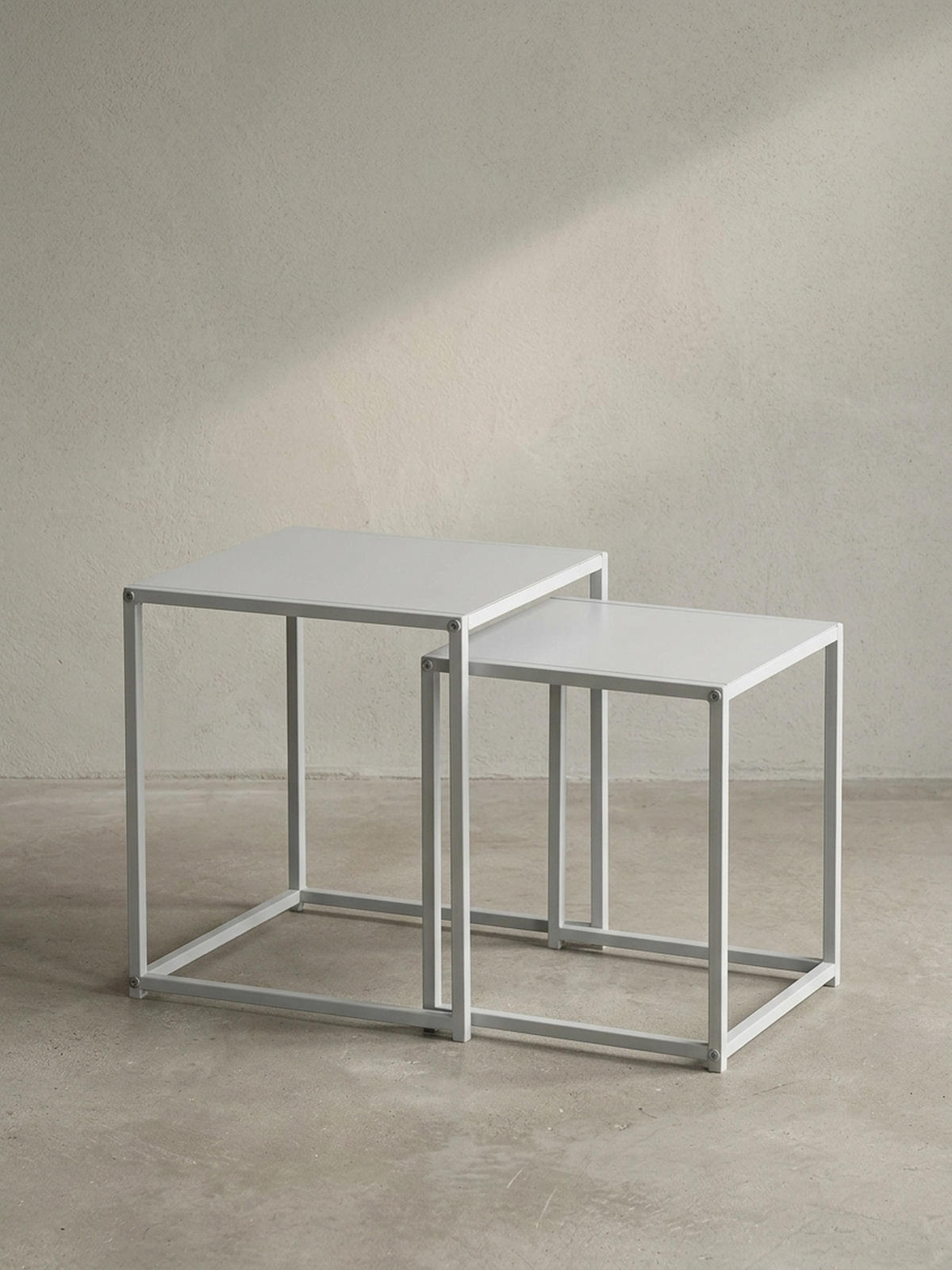 BEISTELLTISCH Set Weiß Metall Eckig Industrial Design 2-teilig - Weiß, Metall (40/40/45cm) - KADIMA DESIGN