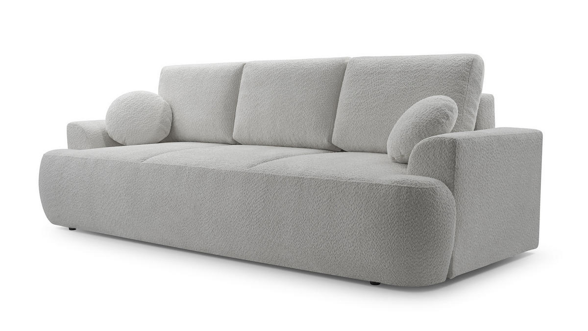 SOFA VELOS Schlaffunktion Bouclé - Hellgrau/Schwarz, Kunststoff/Textil (248/94/110cm) - Luxkor24