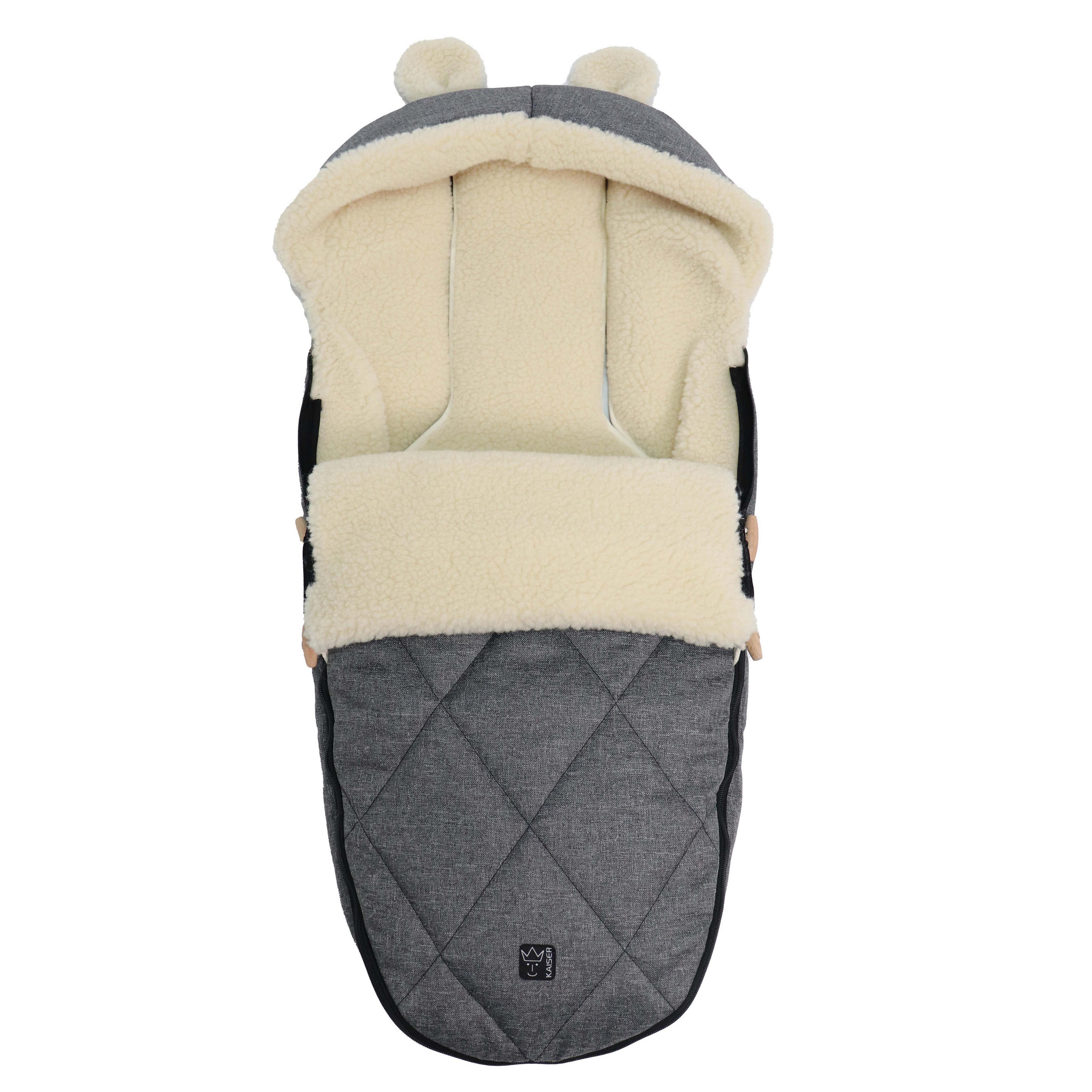 KINDERWAGENFUSSSACK XL EARS WOOL, anthracite melange - Grau, Naturmaterialien (43/93cm) - Kaiserbaby
