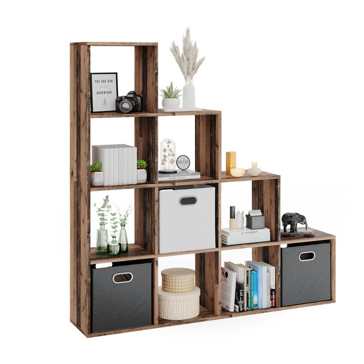 TREPPENREGAL Antikholz 142.5 x 140 cm - Alteiche, Holzwerkstoff (142.5/140/29cm) - Vicco