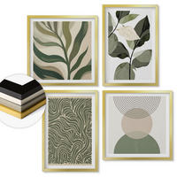 WANDBILDER 4er Set - 50x50 cm & 40x60 cm Goldrahmen - Blätter geometrische Formen abstrakt - Goldfarben, Kunststoff (50/50cm) - ArtPrintCave
