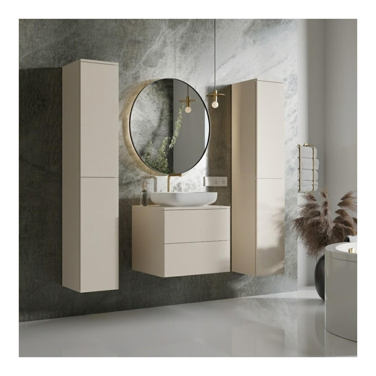 BADMÖBEL-SET Color Macadamia 3-Teilig (2S 60 + 2D 160 X2) - Beige, Holzwerkstoff (140/160/45cm) - mzm24