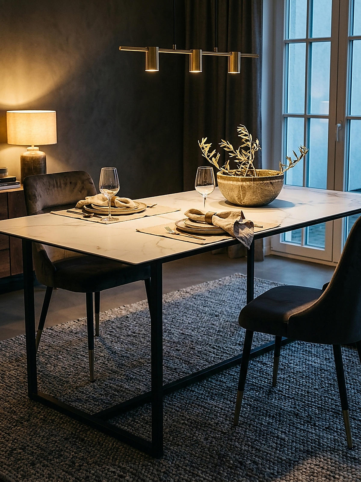 ESSTISCH Glas Keramik Marmoroptik Designer 180x90 ARCTIC, Weiß-Schwarz 180x90x76 cm - Schwarz/Weiß, Glas/Metall (90/180/76cm) - KADIMA DESIGN
