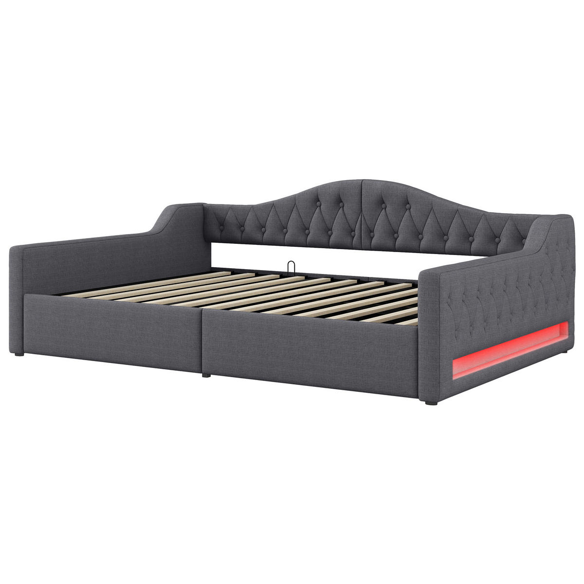 POLSTERBETT 140/200 cm Grau mit LED-Beleuchtung und Stauraum aus Leinen - Grau, Holzwerkstoff (140/200cm) - OKWISH