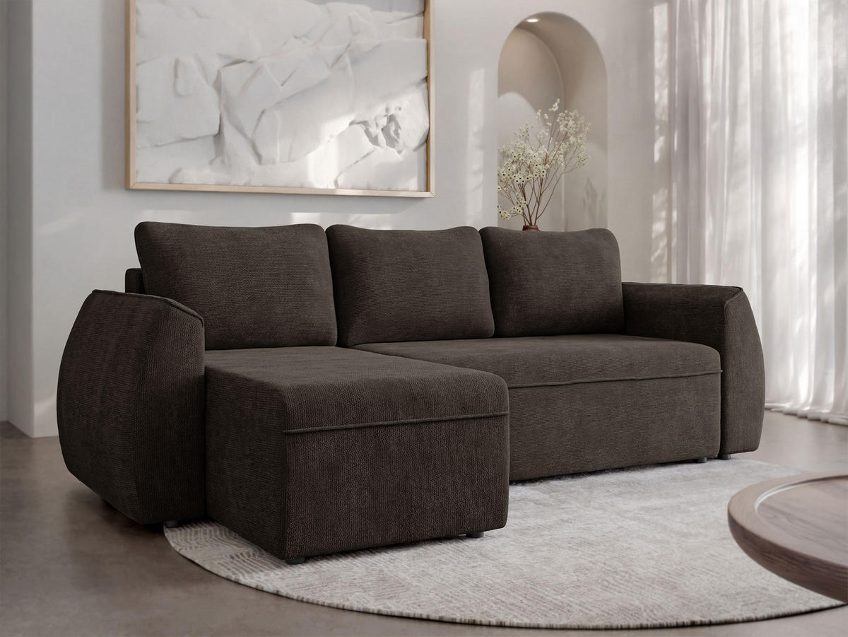 ECKSCHLAFSOFA Darlan - Dunkelbraun/Schwarz, Holz/Kunststoff (245/143cm) - MIRJAN24