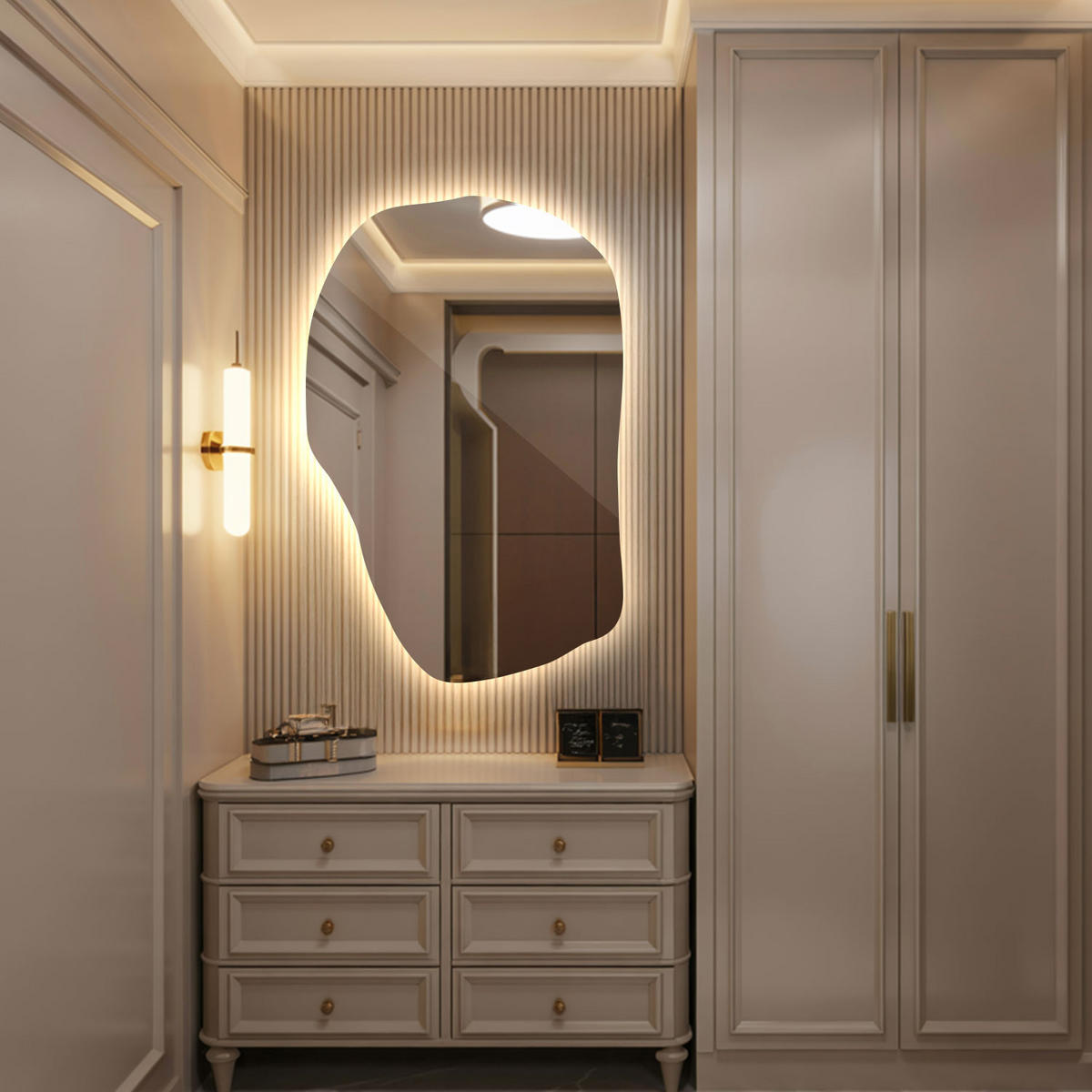 LED SPIEGEL 100 x 65 cm Unregelmäßige Form Warmweiß 3000K - Transparent, Glas (100/65/0.4cm) - TULUP
