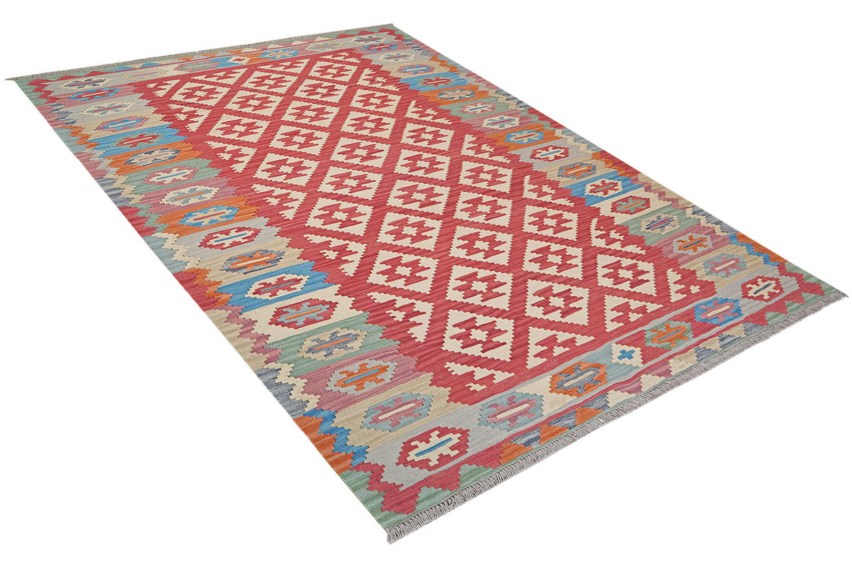 HANDWEBTEPPICH Kelim Gashgai Rot 256/173 cm Schurwolle - Rot, Textil (173/256cm) - Looma
