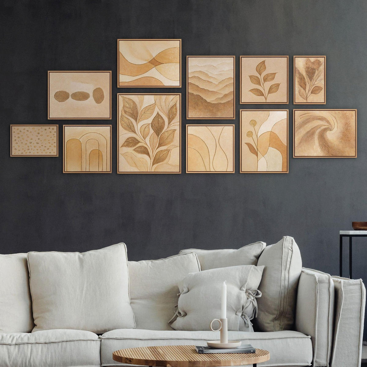 GEMÄLDE Rascheln des Laubs Schattenfugenrahmen Eichefarben 11-teilig - Eichefarben, Holz (200/80cm) - YS-art gallery