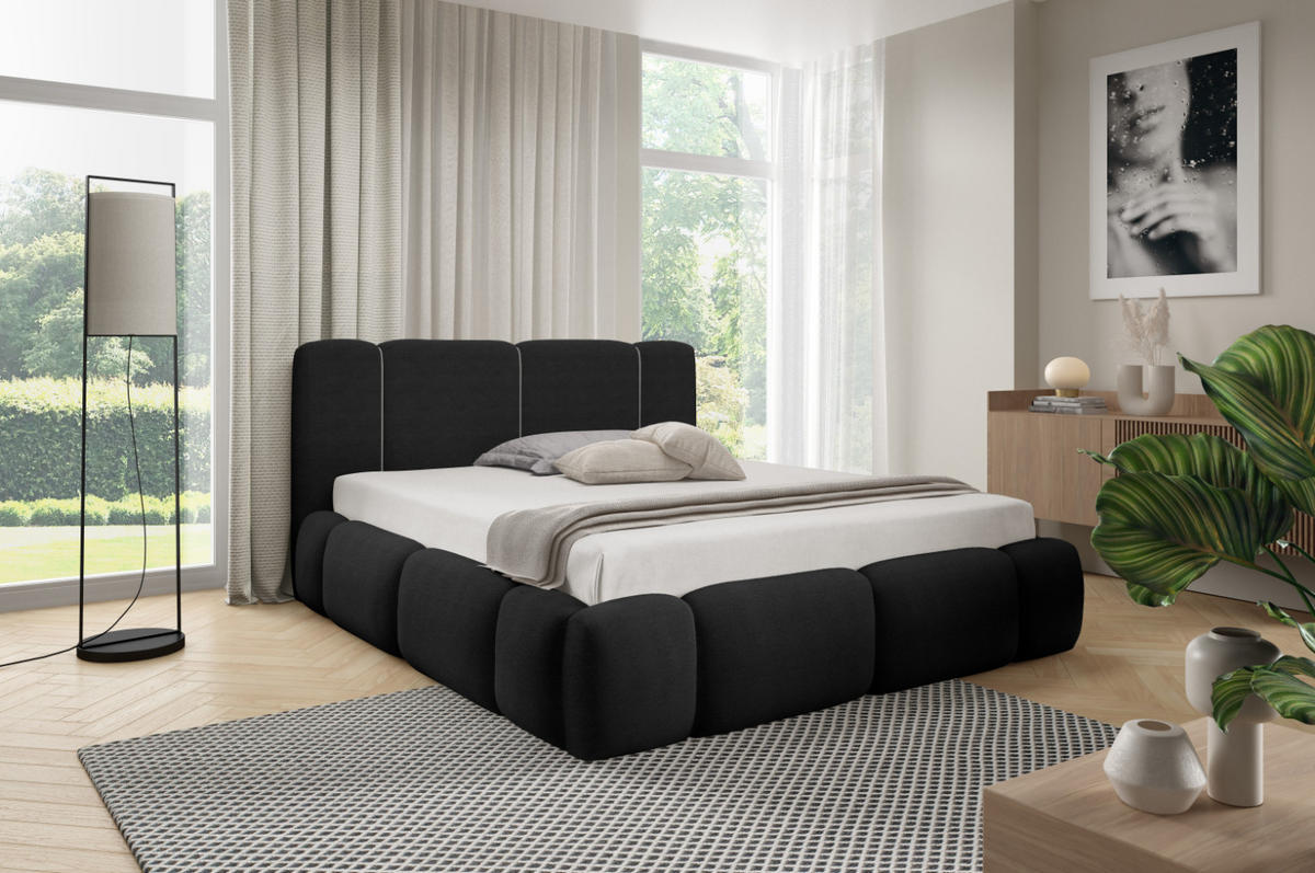 POLSTERBETT mit Stauraum und LED-Beleuchtung 140x200 cm in Schwarz - Schwarz, Metall (140/200cm) - Home Collective