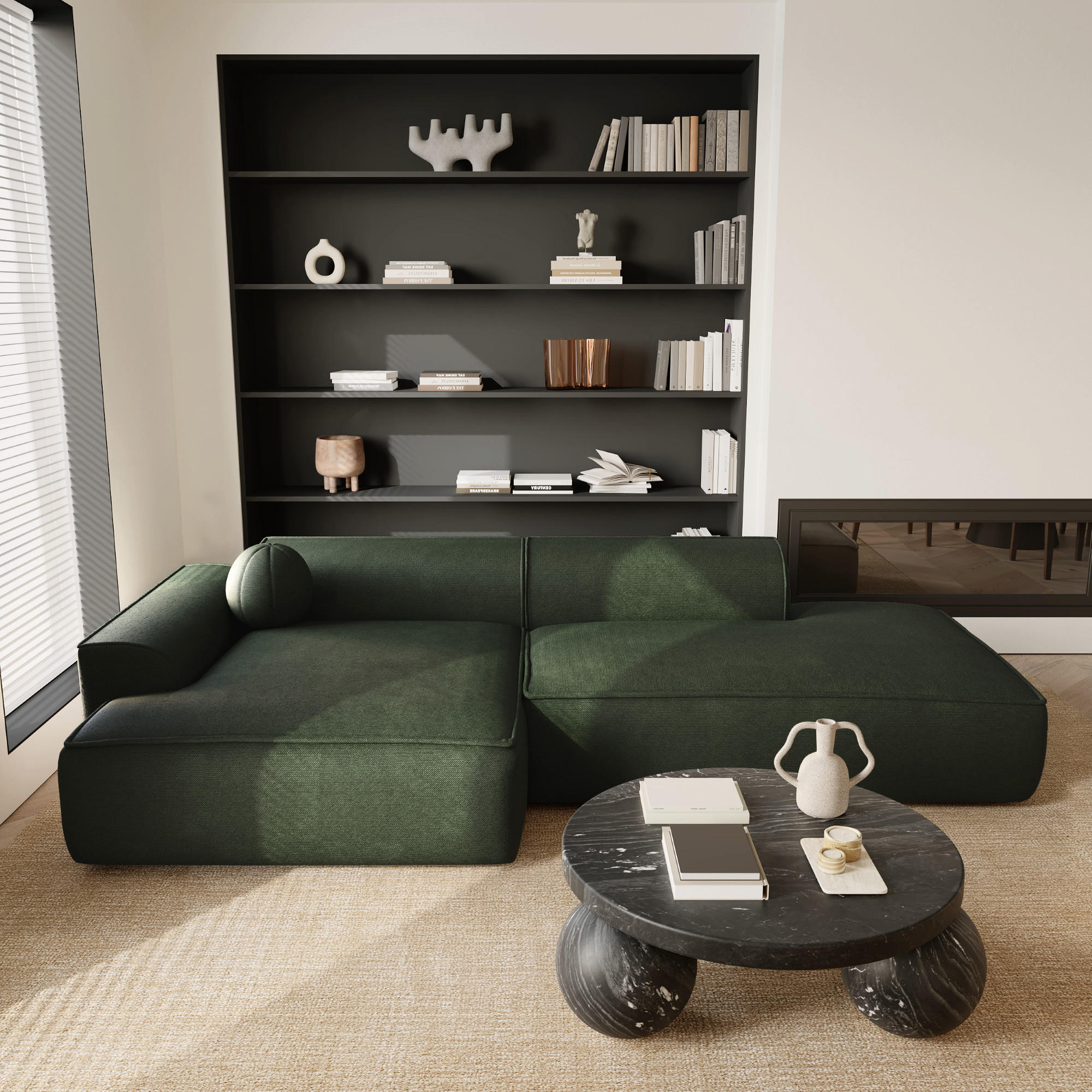 ECKSOFA LINKS Rastergewebe Olivgrün 260cm - Olivgrün, Textil (155/260cm) - Sia Home