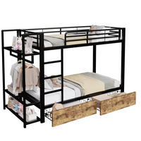 ETAGENBETT 90/200 cm aus Metall und MDF mit LED-Lichtleiste und Schubladen Schwarz - Schwarz, Metall (90/200cm) - Modenvie