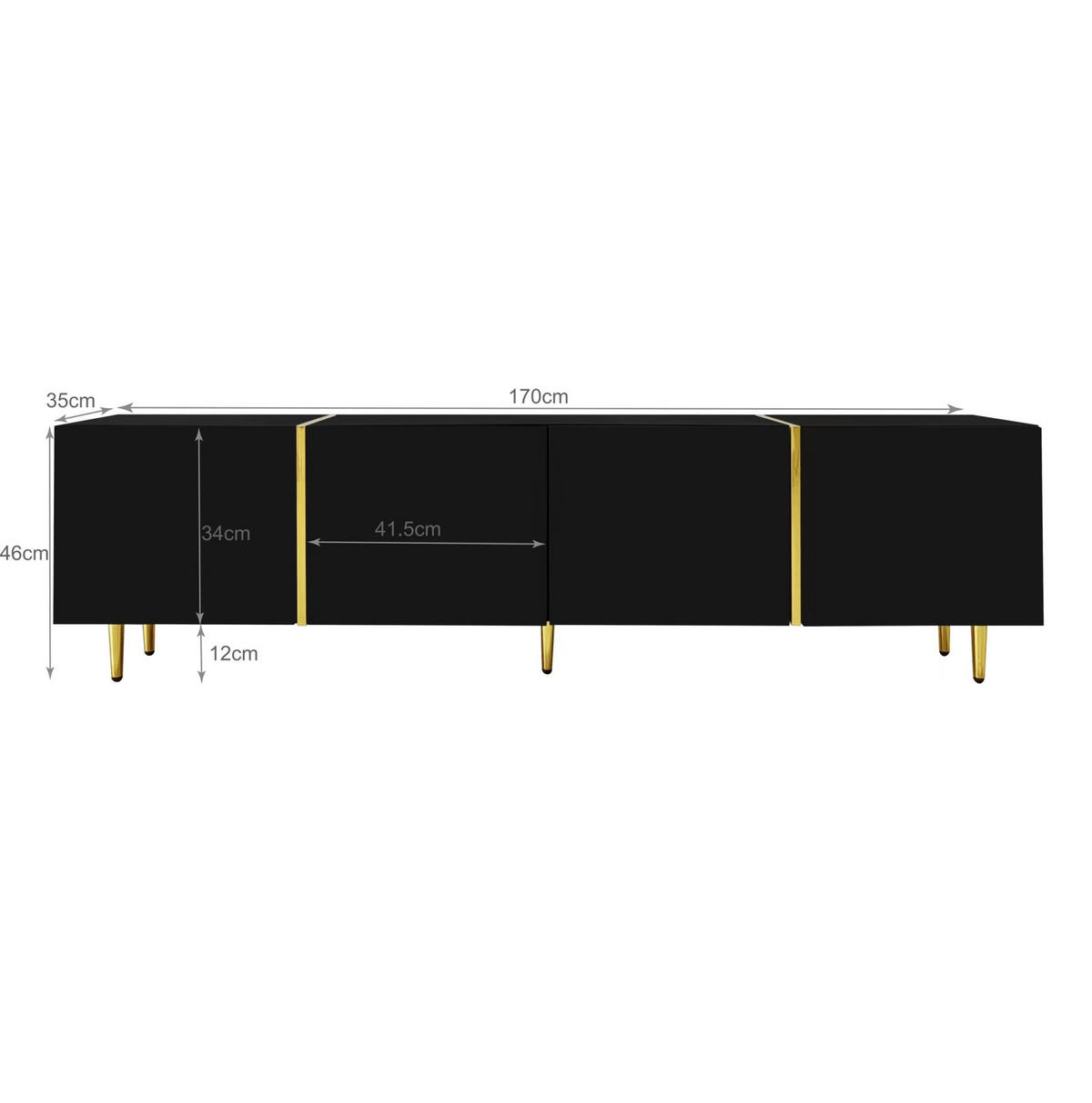 TV-SCHRANK- und Couchtisch-Set 170/35/46 cm & 100/60/41,5 cm mit Stauraum und Soft-Close-Scharnieren, Schwarz - Schwarz, Holzwerkstoff (170/46/35cm) - Redom