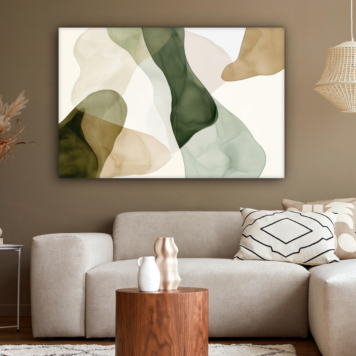 LEINWANDBILD Japandi - Abstrakt - Grün Groß 140x90 cm - Salbeigrün, Textil (140/90cm) - MuchoWow