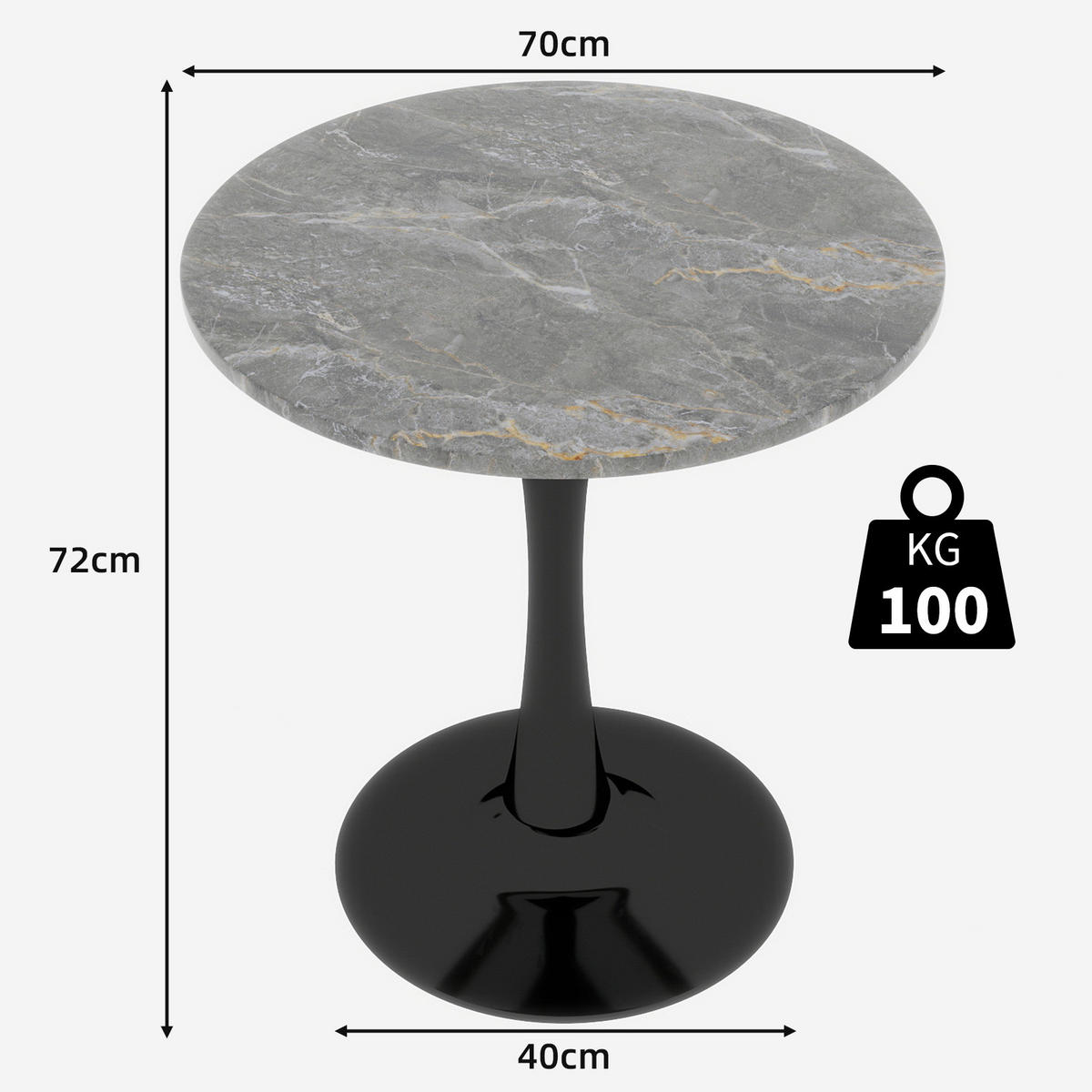 COUCHTISCH aus Kunstmarmor 70x70x72 cm Schwarz und Grau - Grau, Stein (70/70/72cm) - IVMEU