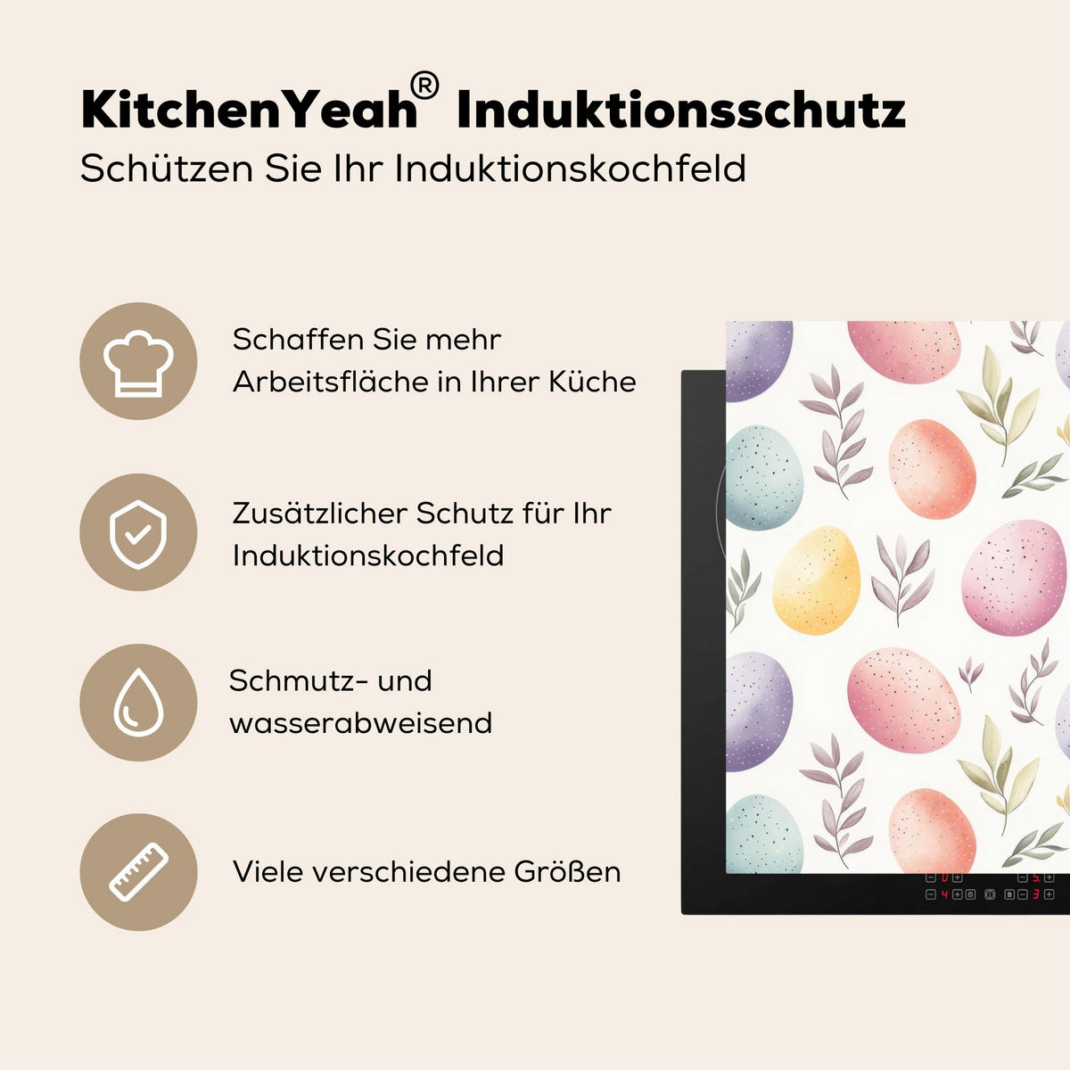 HERDABDECKPLATTE Eier - Bunt - Muster Induktionsmatte 78x78 cm - Weiß, Kunststoff (78/78/0.2cm) - MuchoWow