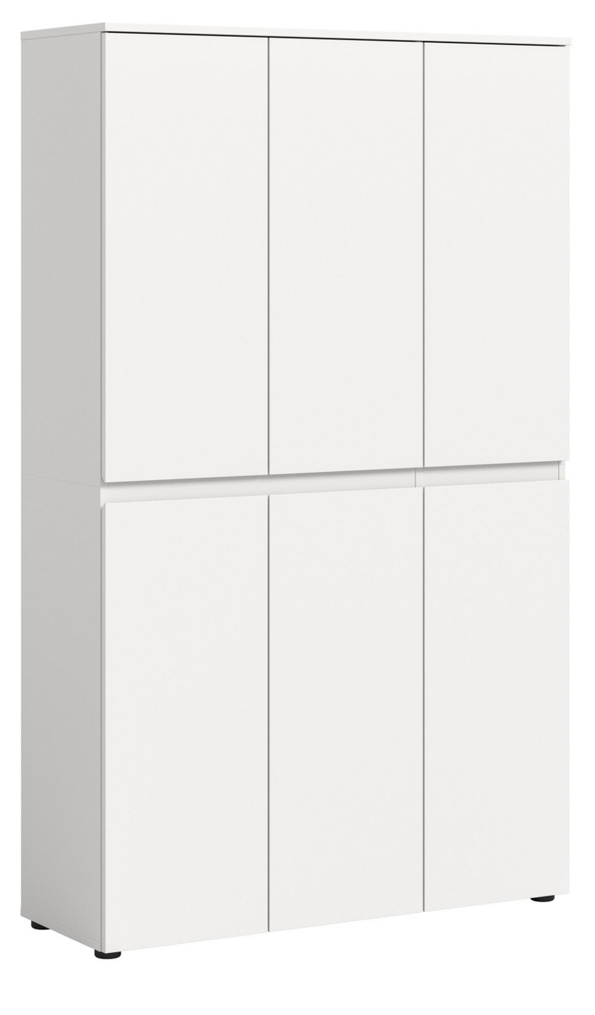 MEHRZWECKSCHRANK weiß 105 x 175 cm, Stauraumschrank 6-türig mit 18 Fächern - Schwarz/Weiß, Holzwerkstoff/Kunststoff (105/175/37cm) - Inn.Furn