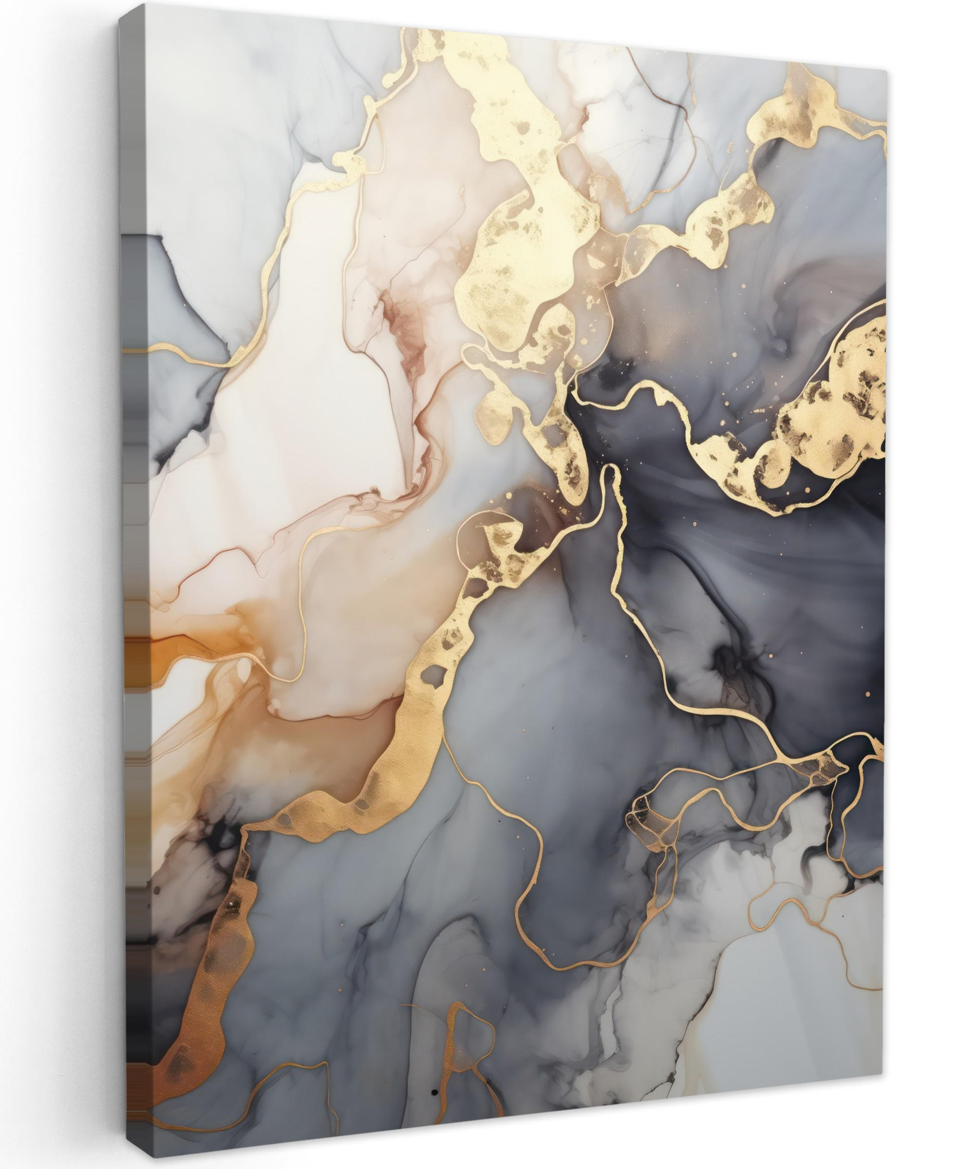 LEINWANDBILD Marmor - Schwarz - Gold - Weiß 60x80 cm - Dunkelgrau, Textil (60/80cm) - MuchoWow