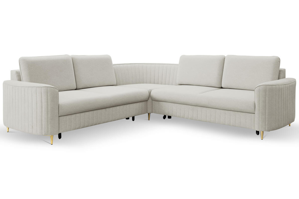 ECKSOFA LAREN, modernes Schlafsofa mit Stauraum, Plastikfüße, L-förmig, lose Rückenkissen freistehend, LINKS 251x252x85 cm Silver-coloured - Silberfarben, Holz/Textil (251/252cm) - DomoHome