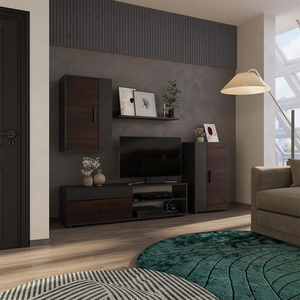 WOHNWAND Berno Braun 4er Set - Anthrazit/Braun, Holzwerkstoff (140/38.7/35.2cm) - Vicco