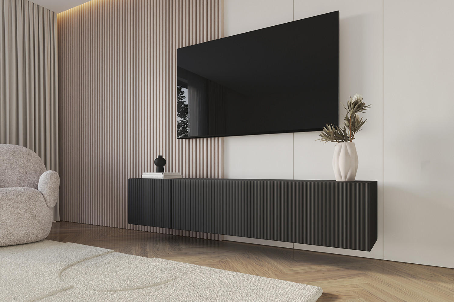 LOWBOARD NOA-2-W 2x100x40x41 cm - Schwarz - Schwarz, Holzwerkstoff (200/40/41cm) - ALTDECOR