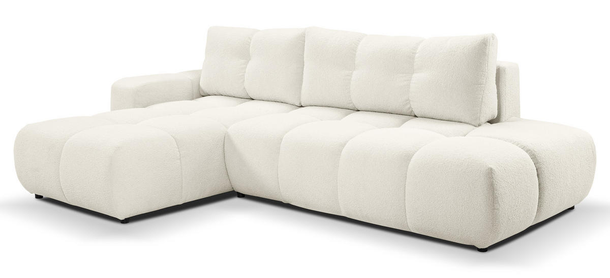 ECKSOFA L Form Hosio Cremeweiß 286/177/88 cm Links mit Schlaffunktion - Creme/Schwarz, Kunststoff/Textil (177/286cm) - AX Living