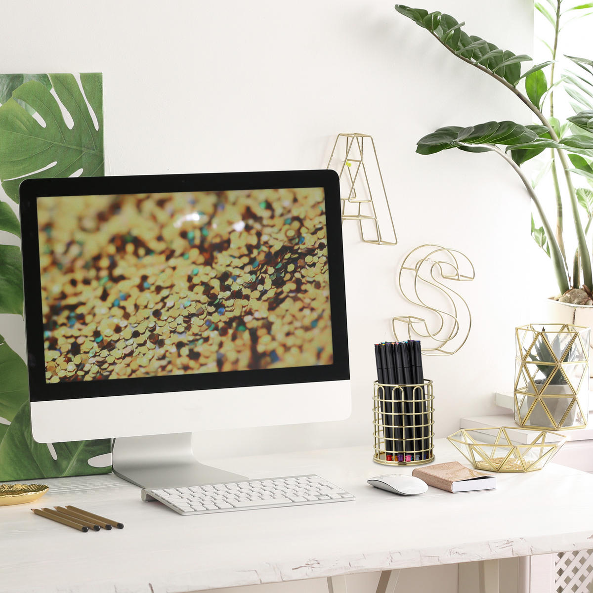 STIFTEHALTER - Goldfarben, Metall (8/10/8cm) - Relaxdays