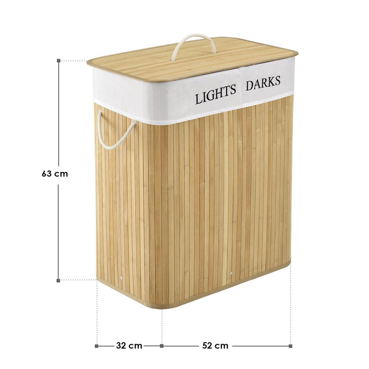 WÄSCHEKORB Curly 100 L natur - Naturfarben, Holz (52/63/32cm) - Juskys