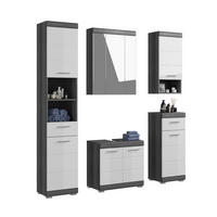 BADKOMBINATION 5tlg. Scout Bad in Rauchsilber Nachbildung und weiß hochglanz B/H/T: 164x191x34 cm - Anthrazit, Holz (164/191/34cm)