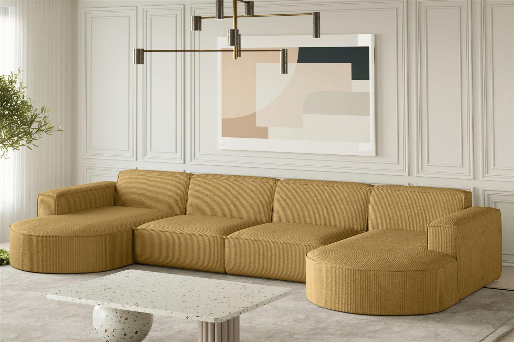 WOHNLANDSCHAFT Palma Xl Stoff Noel - Gelb, Holzwerkstoff/Textil (282/78/165cm) - Fun Möbel
