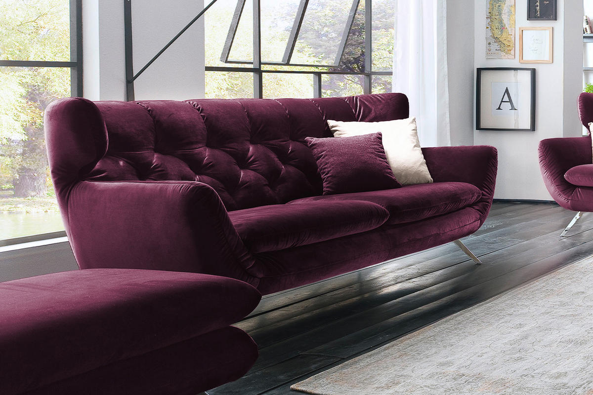 SOFA CHARME Violett Velvet - Violett/Silberfarben, Textil/Metall (200/94/95cm) - KAWOLA