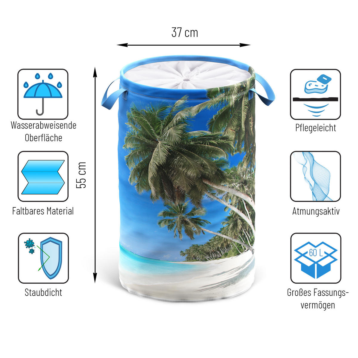 WÄSCHEKORB Karibik - Blau, Textil (37/55/55cm) - Sanilo